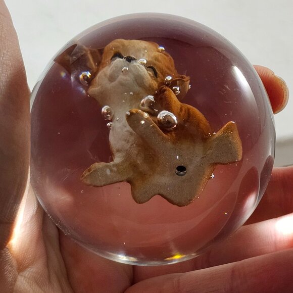 Hagen Renaker Scratching Puppy Figurine Sulfide Marble Paperweight Art Glass - Picture 8 of 8